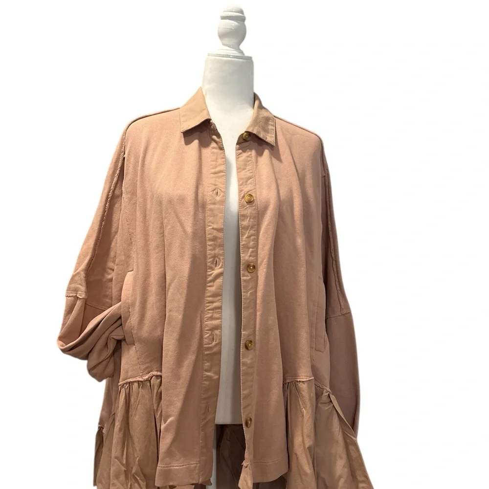 Free People Oversized pink Tunic cardigan with Ruffle Hem xs fits like xxl